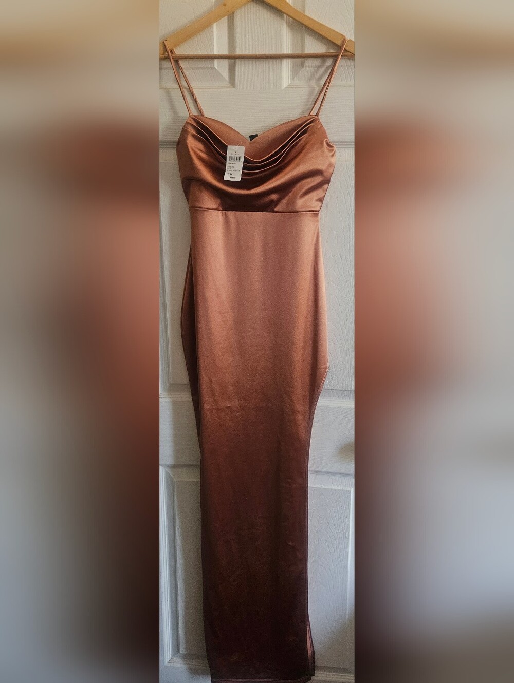 Satin Cowl Neck Slip Dress - Rose Gold